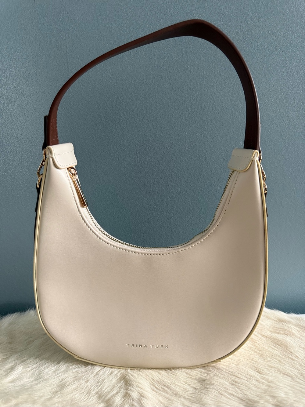 Trina Turk Off White Brown Crescent Hobo Bag